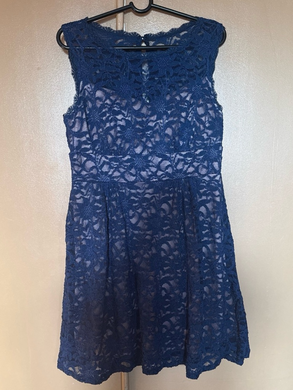 Navy Lace Sleeveless A-Line Dress